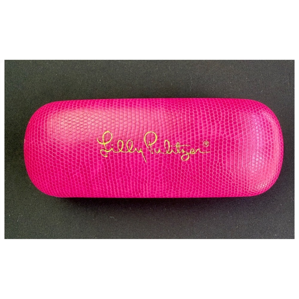 Lilly Pulitzer Pink Lizard Embossed Hard Eyeglass Case Gold Logo Blue Velvet OS